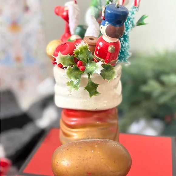 Festive Vintage Gold and Red Holiday Boot Decoration - Picture 2 of 6